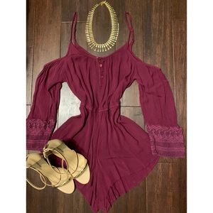 Burgundy Off Shoulder Romper